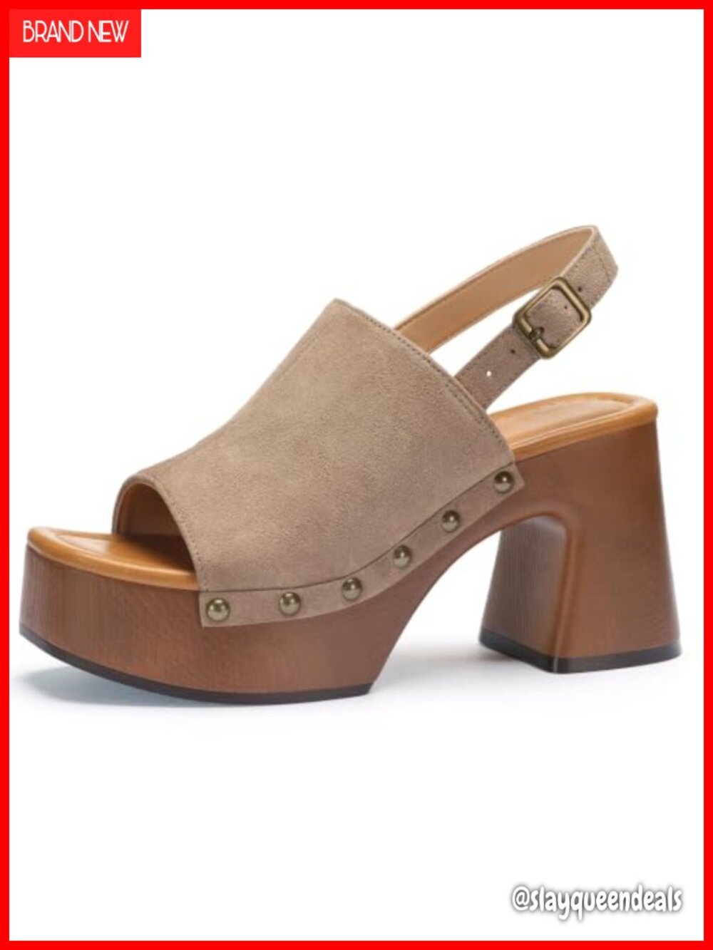 Studded Faux Suede Platform Chunky Block Heel Mule Sandals Open Toe Slip On